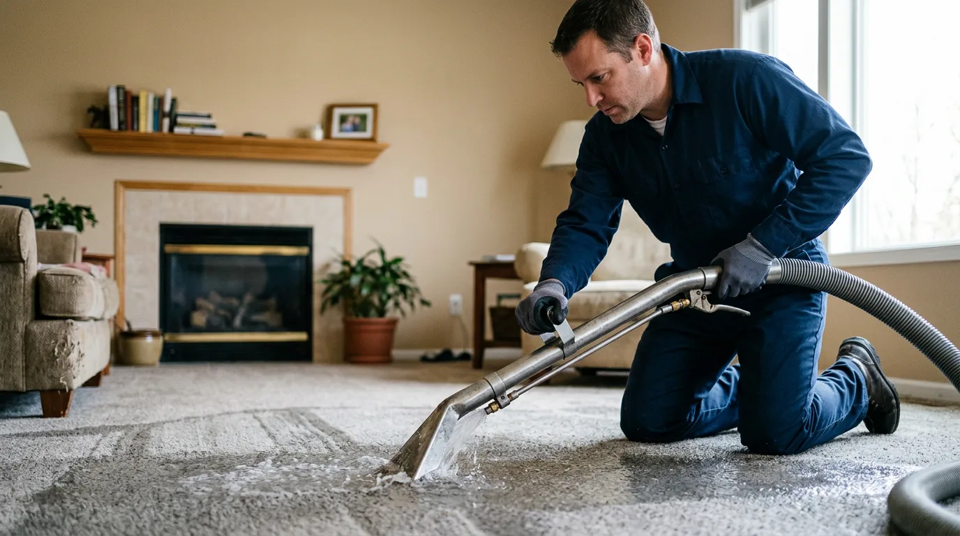 Water damage restoration technician working near Eden, WI